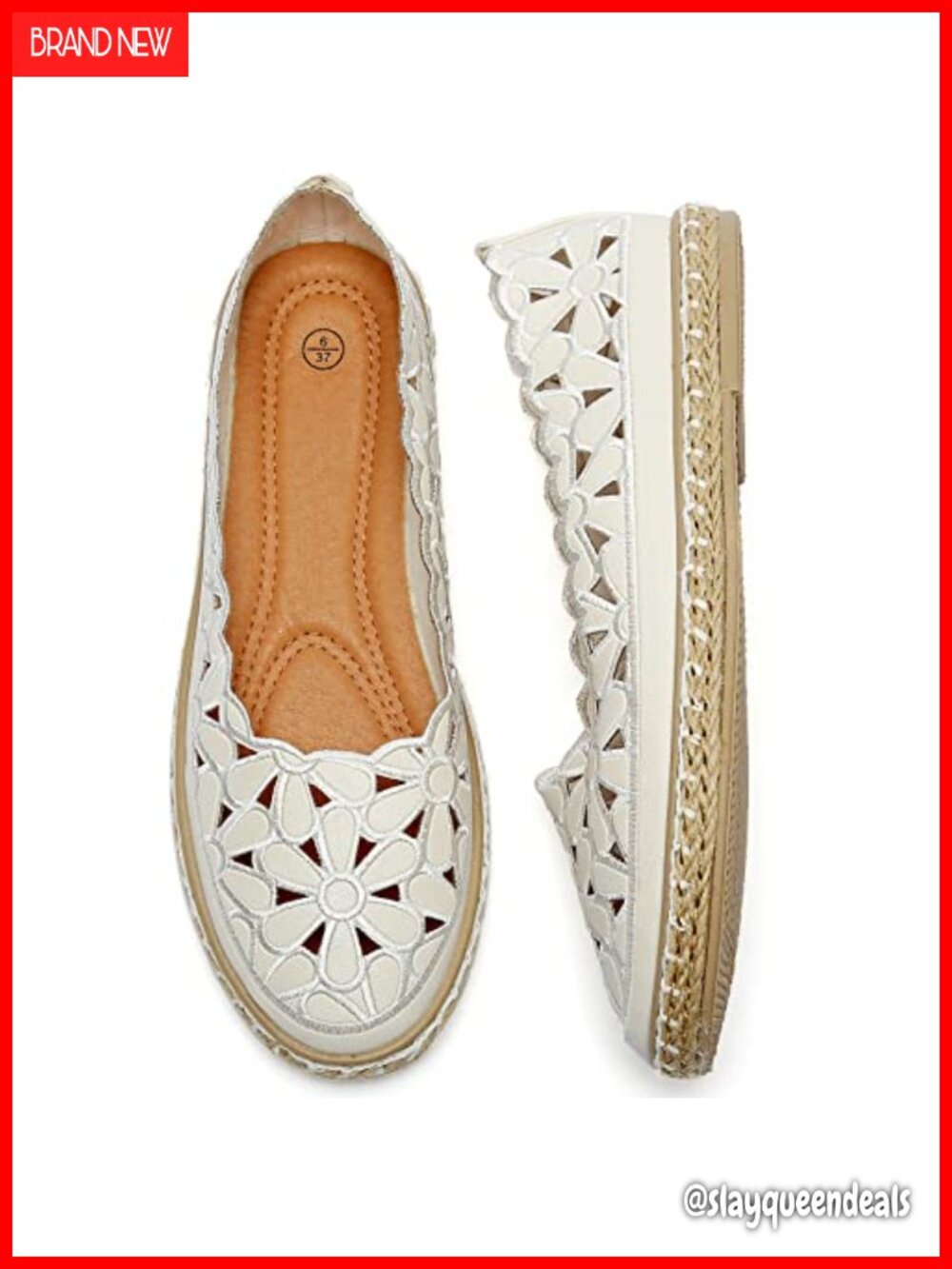 Daisy Cut-Out PU Leather Ballet Flats Espadrille Loafers Slip-On